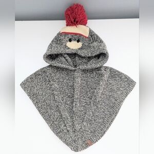Baby Roots (Size 2T-4T) Knit Poncho/Sweater/Cape w/Monkey Face Pom Pom Hood